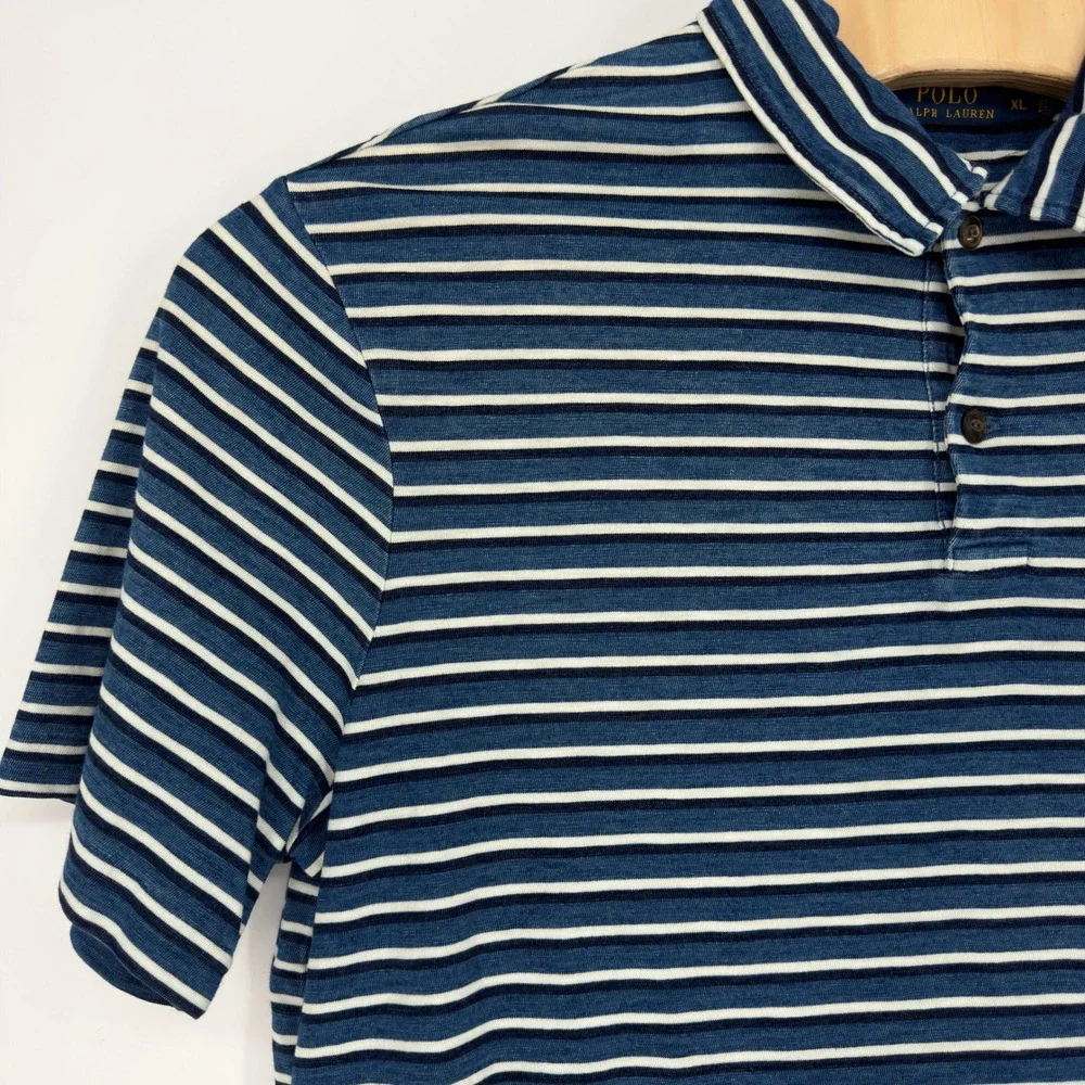 NWOT Polo Ralph Lauren Men XL Blue White Striped Cotton Jersey Pocket Polo Shirt